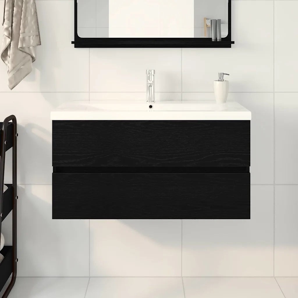 Mobile Lavabo | Armadio per Lavabo da Bagno Rovere Nero 90 x 39 x 62 cm