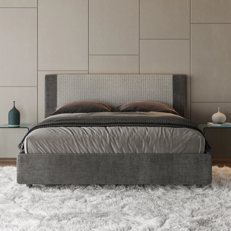 Letto imbottito Matrimoniale 160x200 cm tessuto Labirinto Rosal - Contenitore,Grigio/Grigio