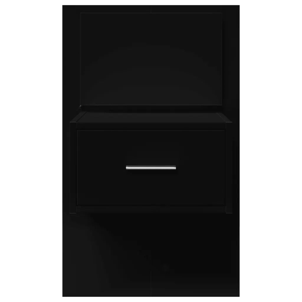 Comodino | Armadio da Notte | Mobiletto da notte a Parete con Luci LED Nero