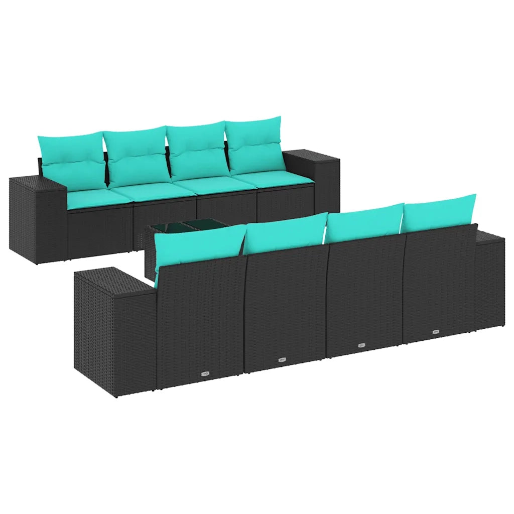 Set Divani da Giardino 9 pz con Cuscini Nero in Polyrattan 3222346