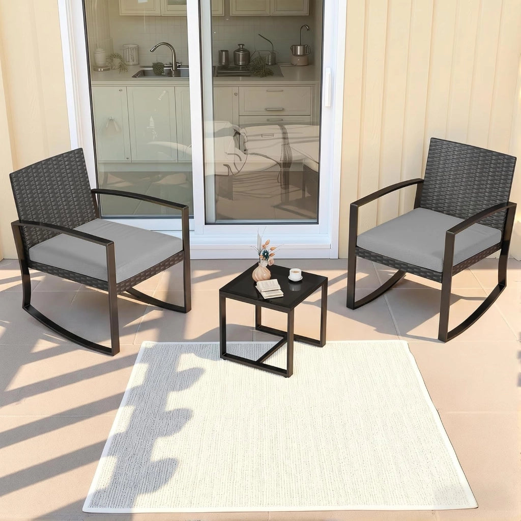 Set di Mobili da Balcone,Set Tavolino e Sedie da Giardino,Set di Mobili da Giardino in Rattan,2 Sedie da Esterno e 1 Tavolino,per Giardino Cortile Piscina (Grigio)
