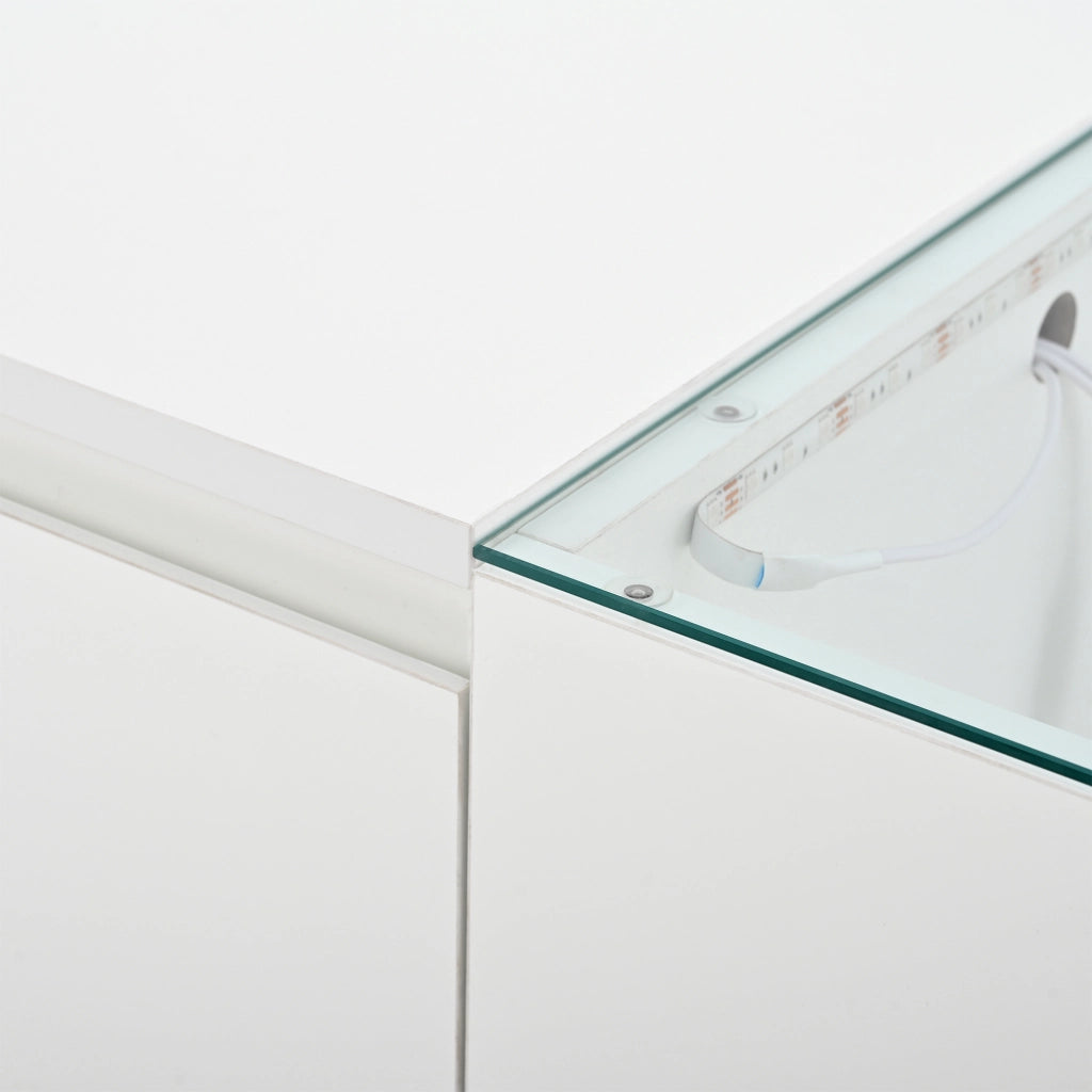 TAVOLINO 105 x 50 x 35 cm Bianco in pannello di truciolare con LED e 2 cassetti