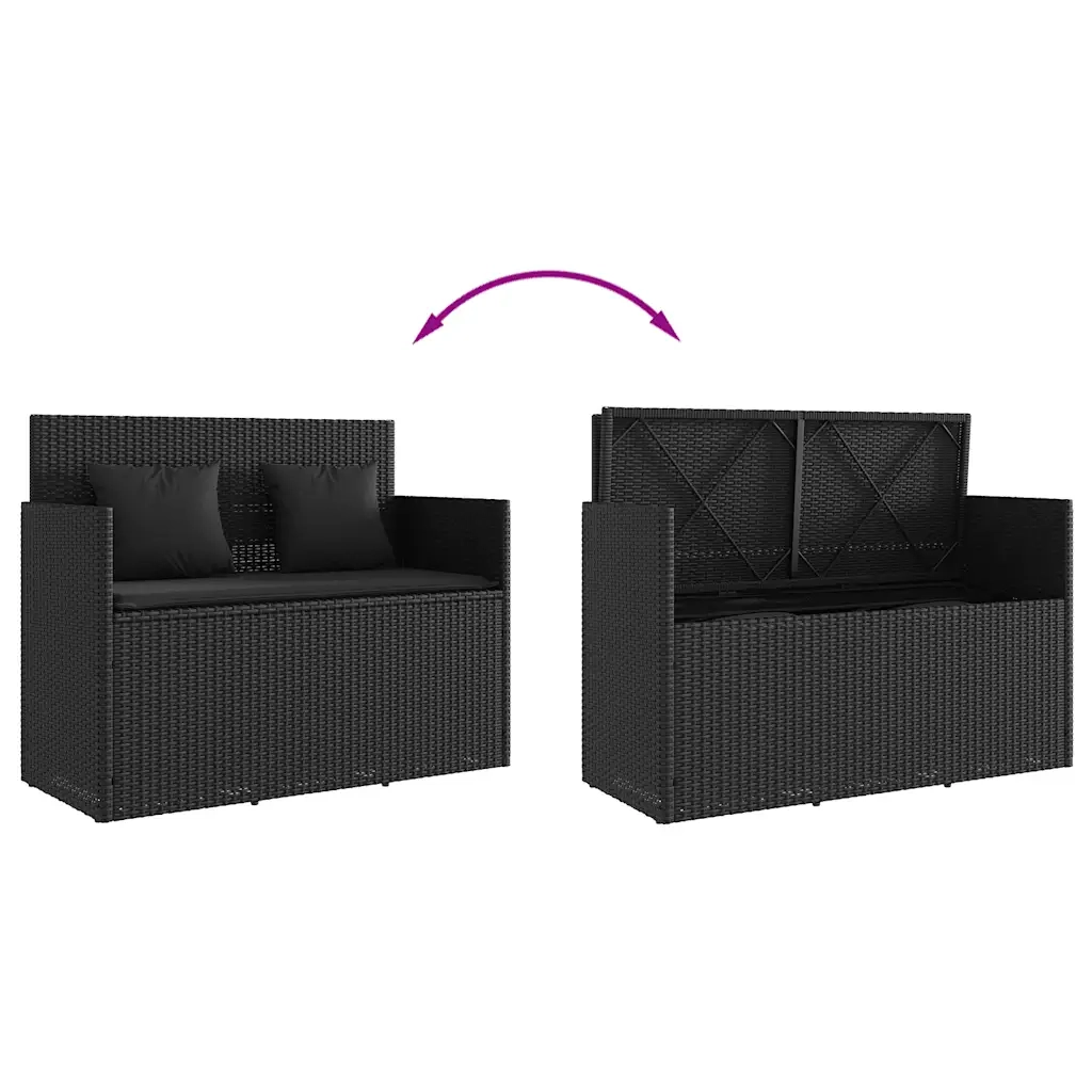Panca da Giardino con Cuscini-Sgabello-Panca da esterno Nera in Polyrattan 540942