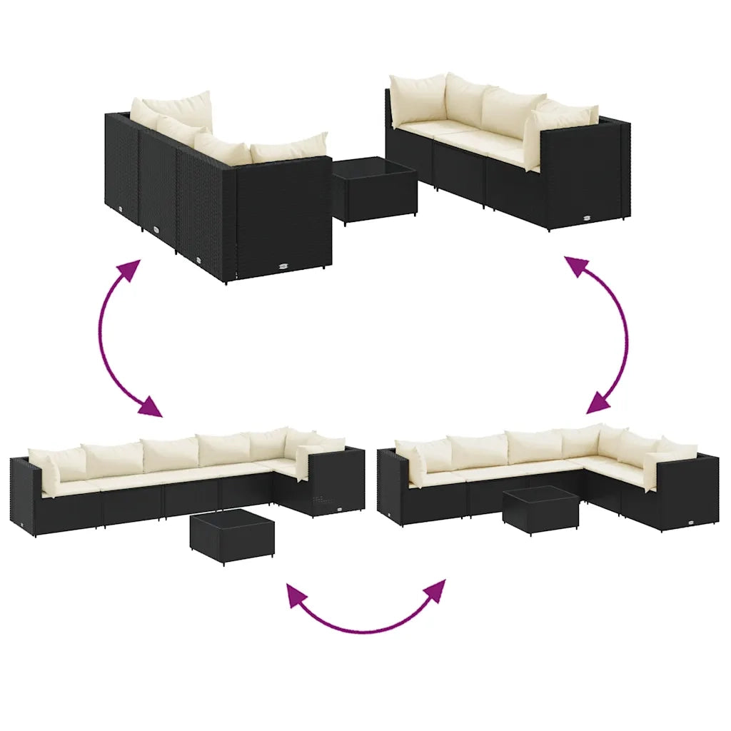 vidaXL Set Salotto da Giardino con Cuscini 7pz Nero Polyrattan