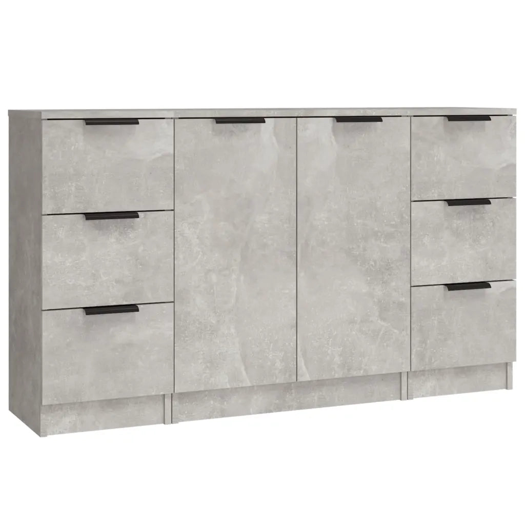 Credenze 3 pz Grigio Cemento in Legno Multistrato 3115839