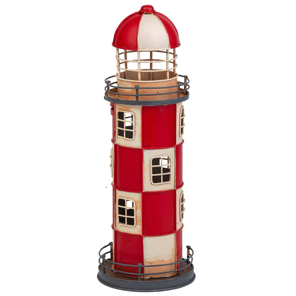 Faro salvadanaio in metallo rosso 12x12x31h