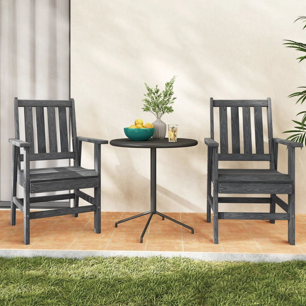 Sedia da esterno in HDPE resistente alle intemperie con braccioli, Poltrona adirondack effetto legno per giardino Grigio-Sedie da esterno