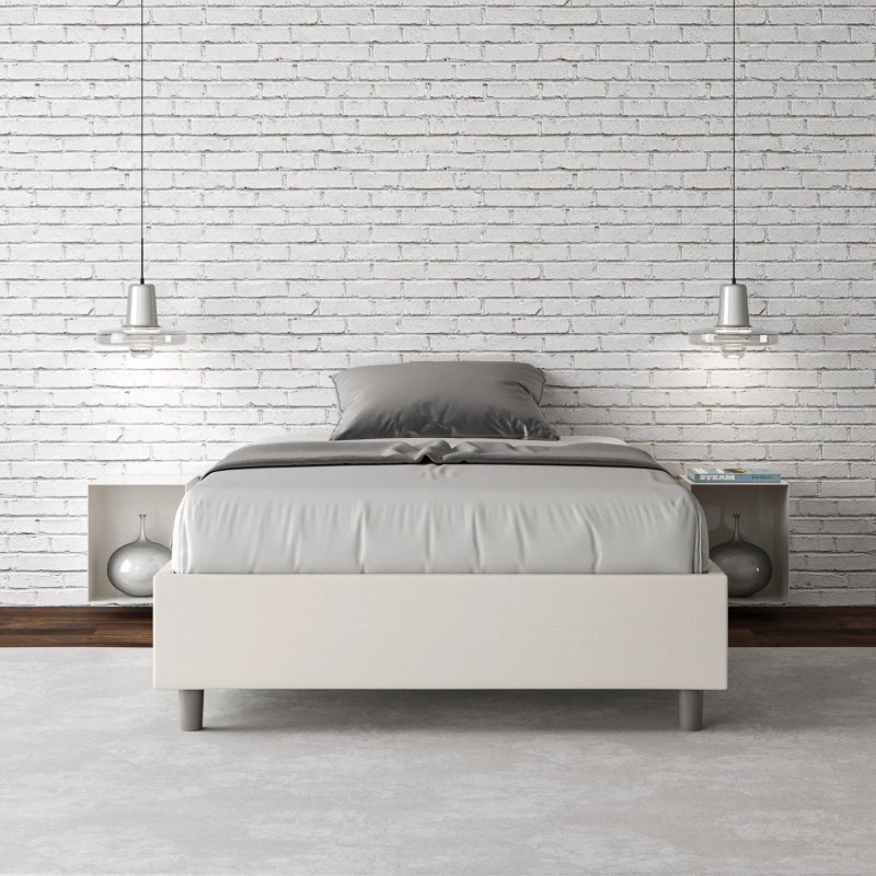 Letto Sommier imbottito 1 piazza e mezza 120x210 cm Azelia - Bianco,Similpelle,Senza rete