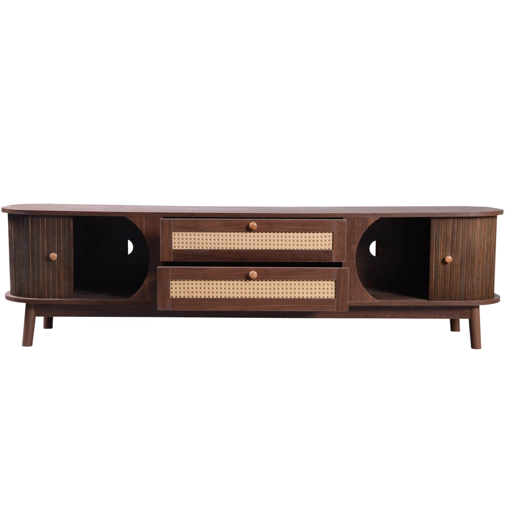 Mobile TV con 2 Ante Scorrevoli e 2 Cassetti in Rattan; Stile Naturale; in MDF; 170??39;5??46 cm; Naturale