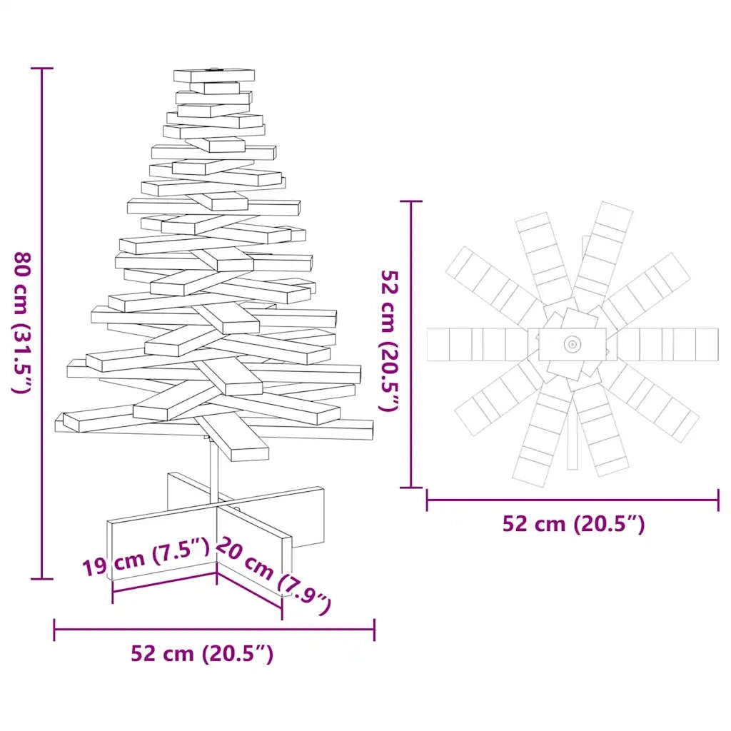 Albero di Natale Marrone Cera 80 cm in Legno Massello di Pino 858203