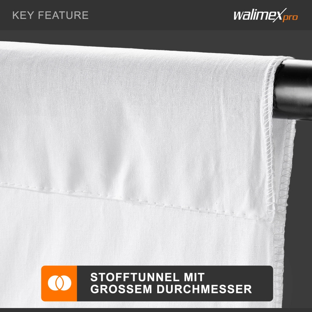 Sfondo in tessuto 2,85 x 6 m bianco, fondale per fotografia in poliestere 120 g/m², in stoffa con tunnel per sistema di sfondi, ideale per studio fotografico