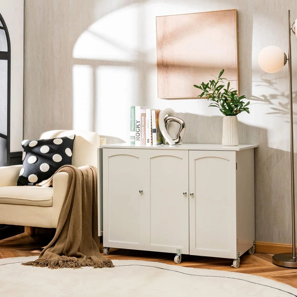 Tavolo Pieghevole da Cucito, Tavolo Versatile a Ribalta con Superficie Ampia, Scrivania per Computer con Ruote Bloccabili, Ideale per Salone Camera da Letto Studio (Bianco)