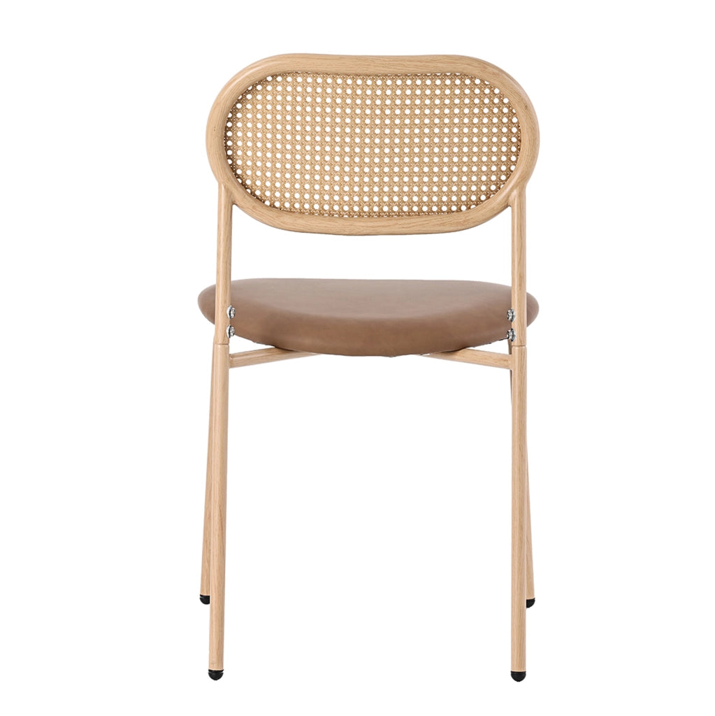 Set di 4 sedie da pranzo marroni con schienale in rattan e gambe in metallo