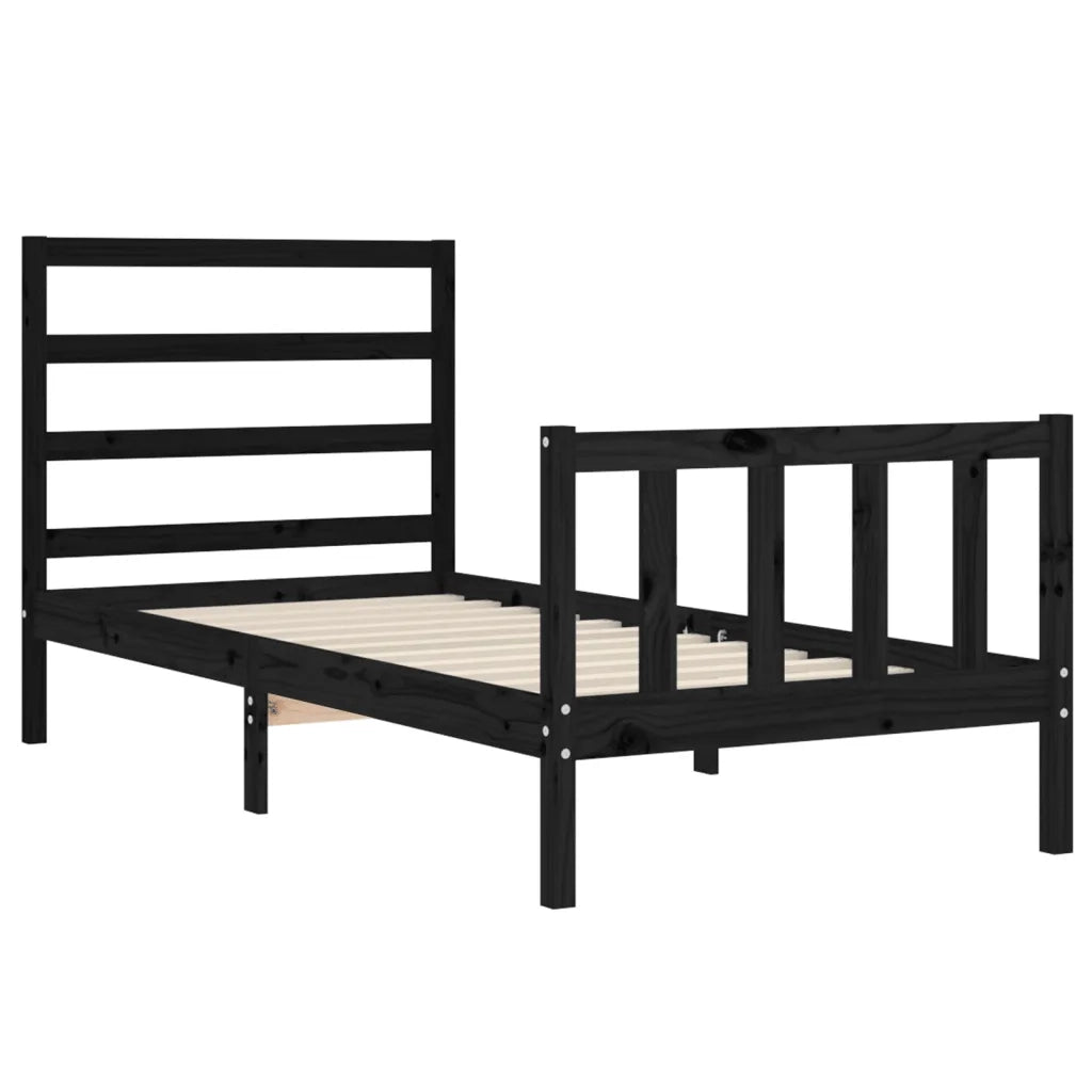 Giroletto con Testiera-Struttura Letto con testiera Nero Small Single in Legno Massello 563491