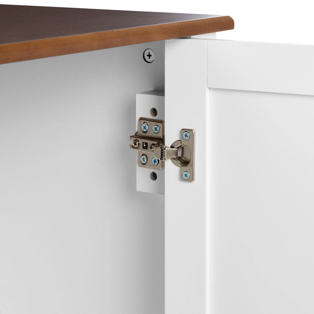 Vetrina bianca in MDF, 80 cm, vetrina alta con ante in vetro e cassetti, stile rustico-country