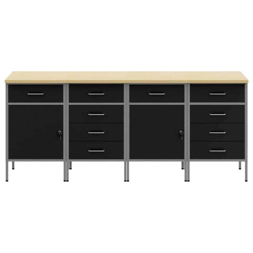 Mobile da lavoro 4 pcs Nero e Grigio 200 x 55 x 85 cm 3321386