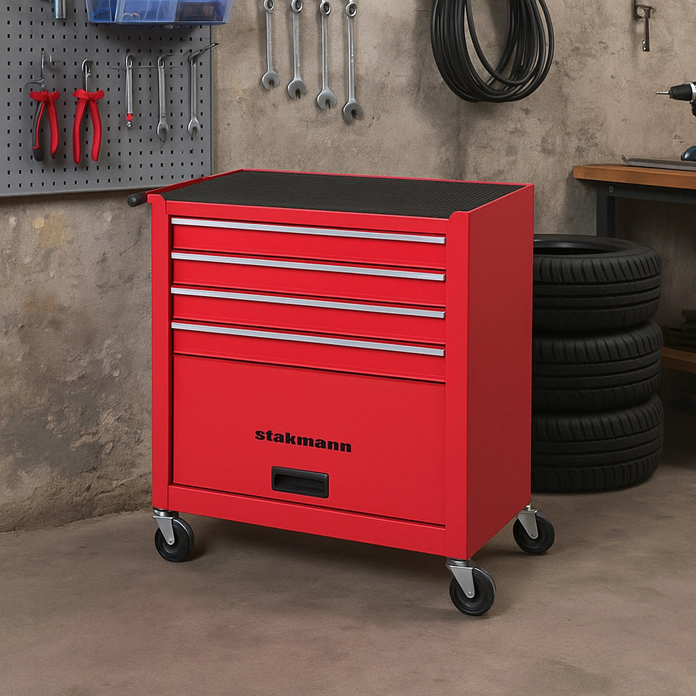 Carrello Portautensili con 4 Cassetti Rosso Carrellino per Utensili in Acciaio