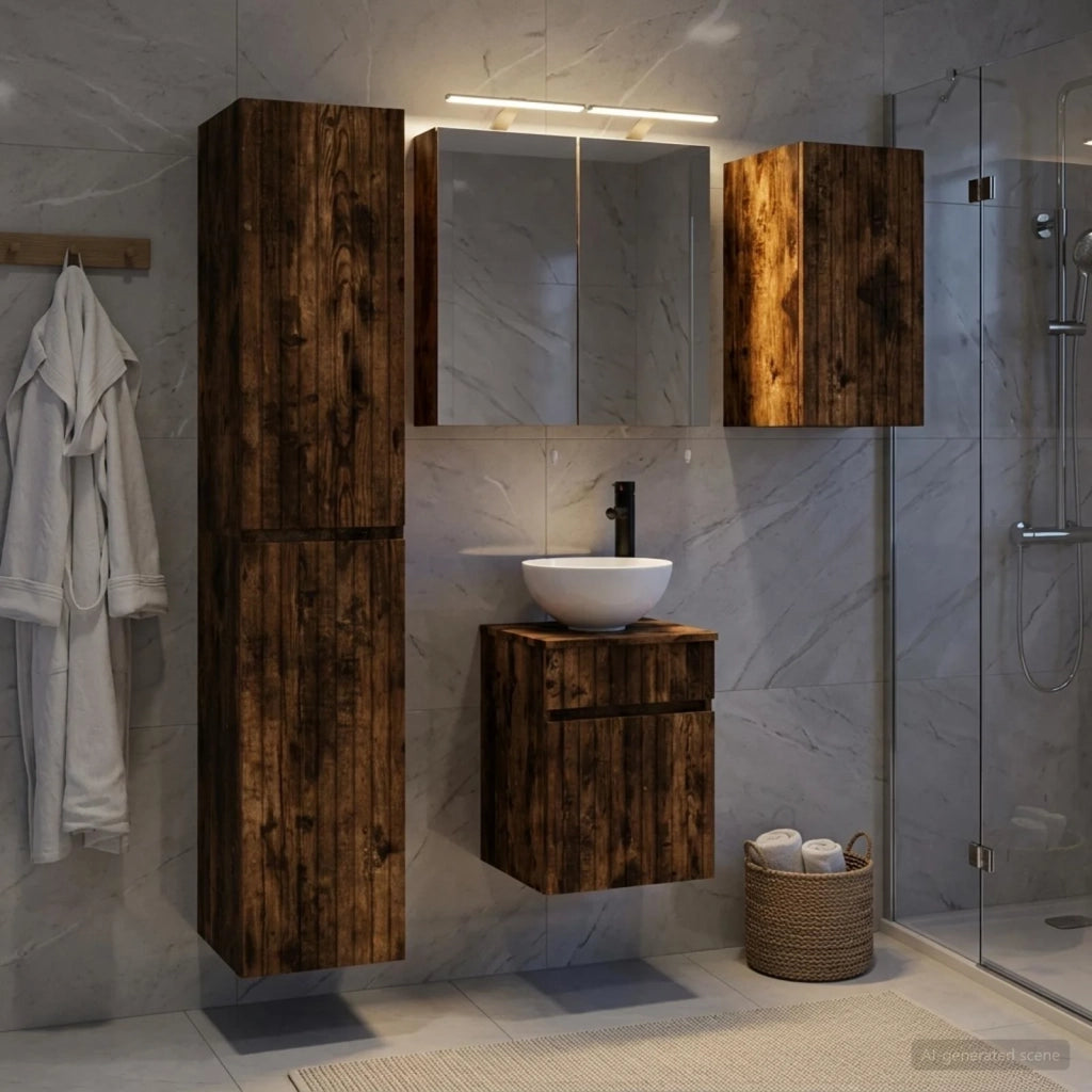 Set di Armadi da Bagno 5 pcs Rovere Fumo 40 x 10,5 x 60,5 cm 3407339