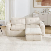 Divano modulare angolare 2 posti con pouf 194x160x68 cm in chenille beige