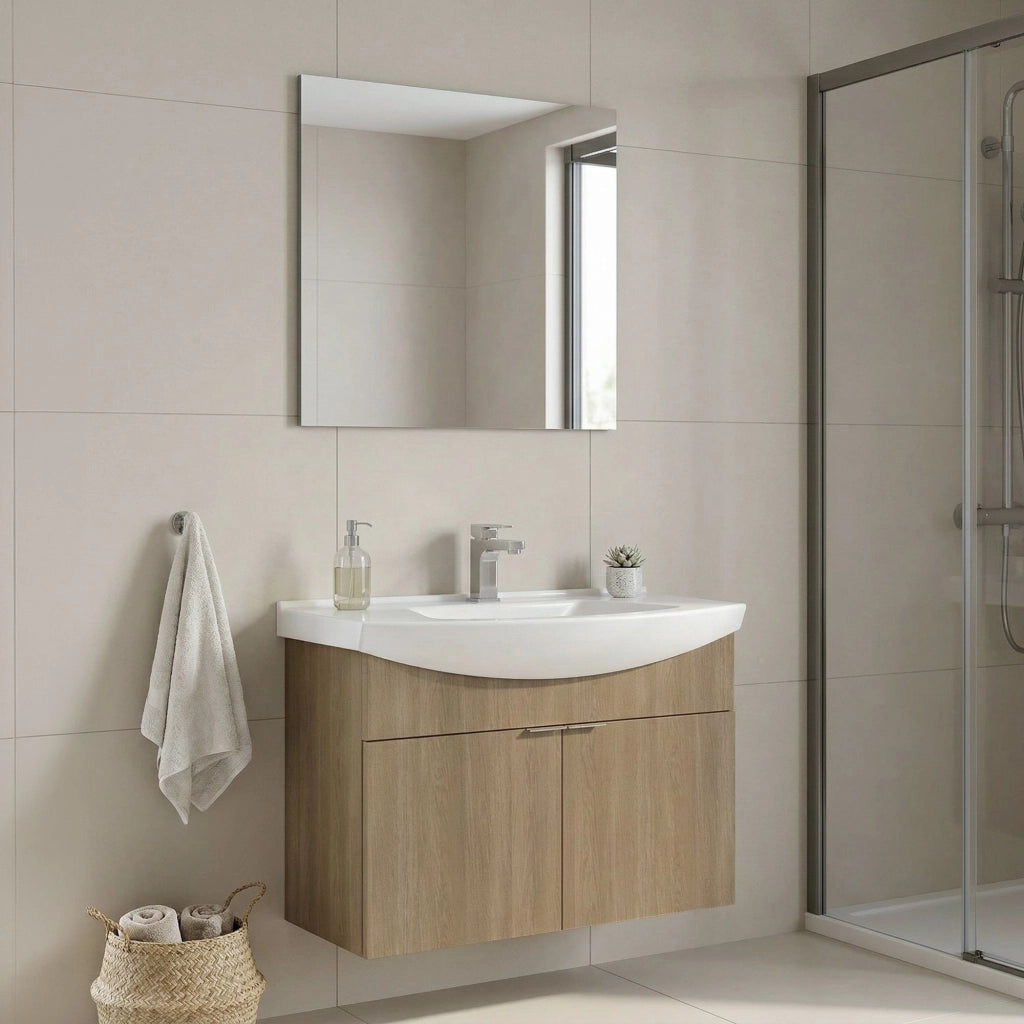 Set mobile lavabo con specchio (2 pezzi) "Purus 80" - 80 x 50 x 58 cm - Rovere