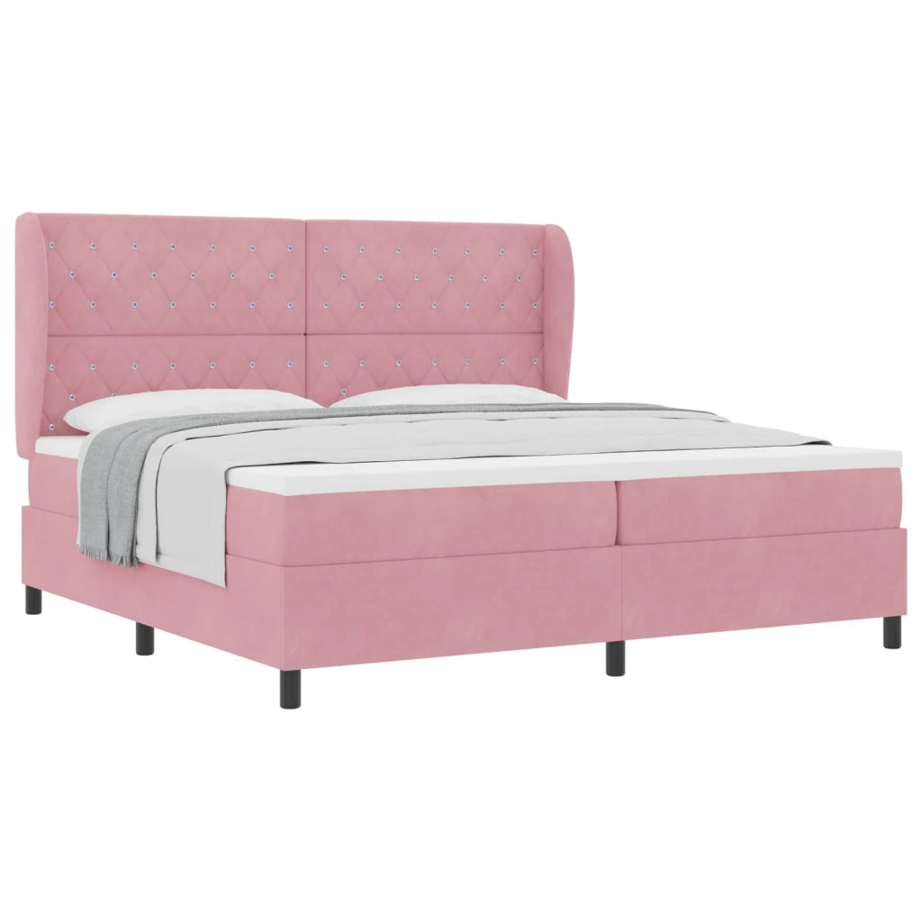 Letto a molle con materasso Rosa 200 x 200 cm Velluto 3340897