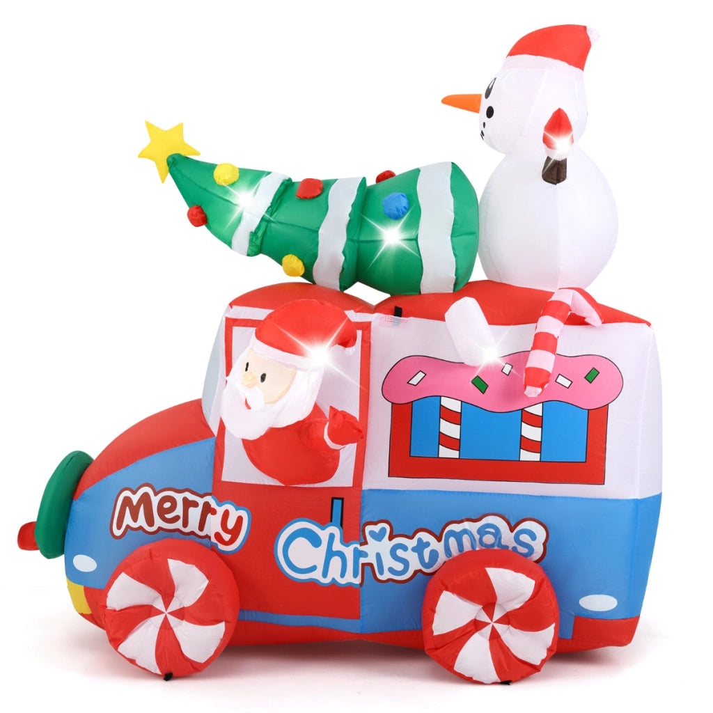 Babbo Natale gonfiabile da 177cm su auto, Veicolo festivo gonfiabile con babbo Natale pupazzo di neve 5 luci LED-Gonfiabili natalizi