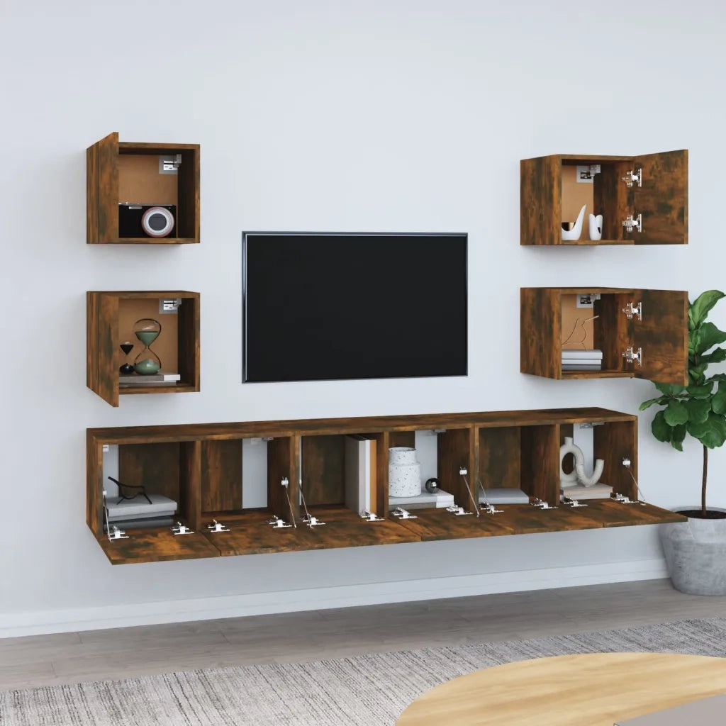 Set di Mobili Porta TV 7 pz Rovere Fumo in Legno Multistrato 3120242