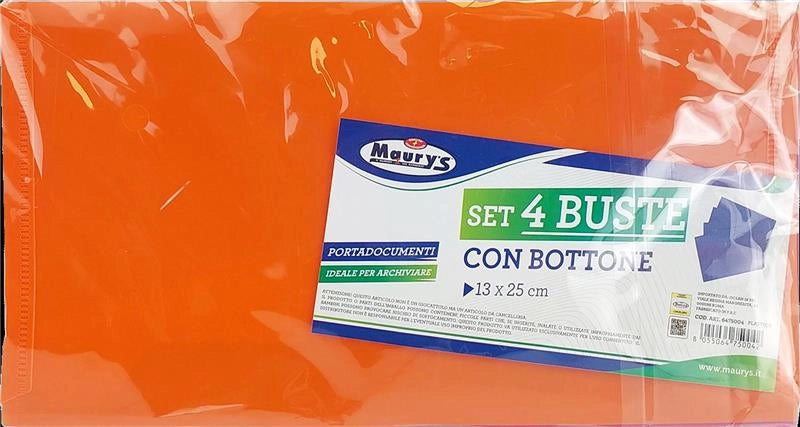 MAURY'S BUSTE PORTA DOCUMENTI CON BOTTONE CONFEZIONE DA 4 PEZZI