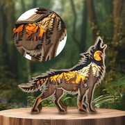Decorazione 3D di animali in legno per la casa, scultura ornamentale di boschi sintetici in legno, graviure di piastre per decorare la casa, il posto di lavoro, il desktop, la festa di Natale e Capodanno (lupo)