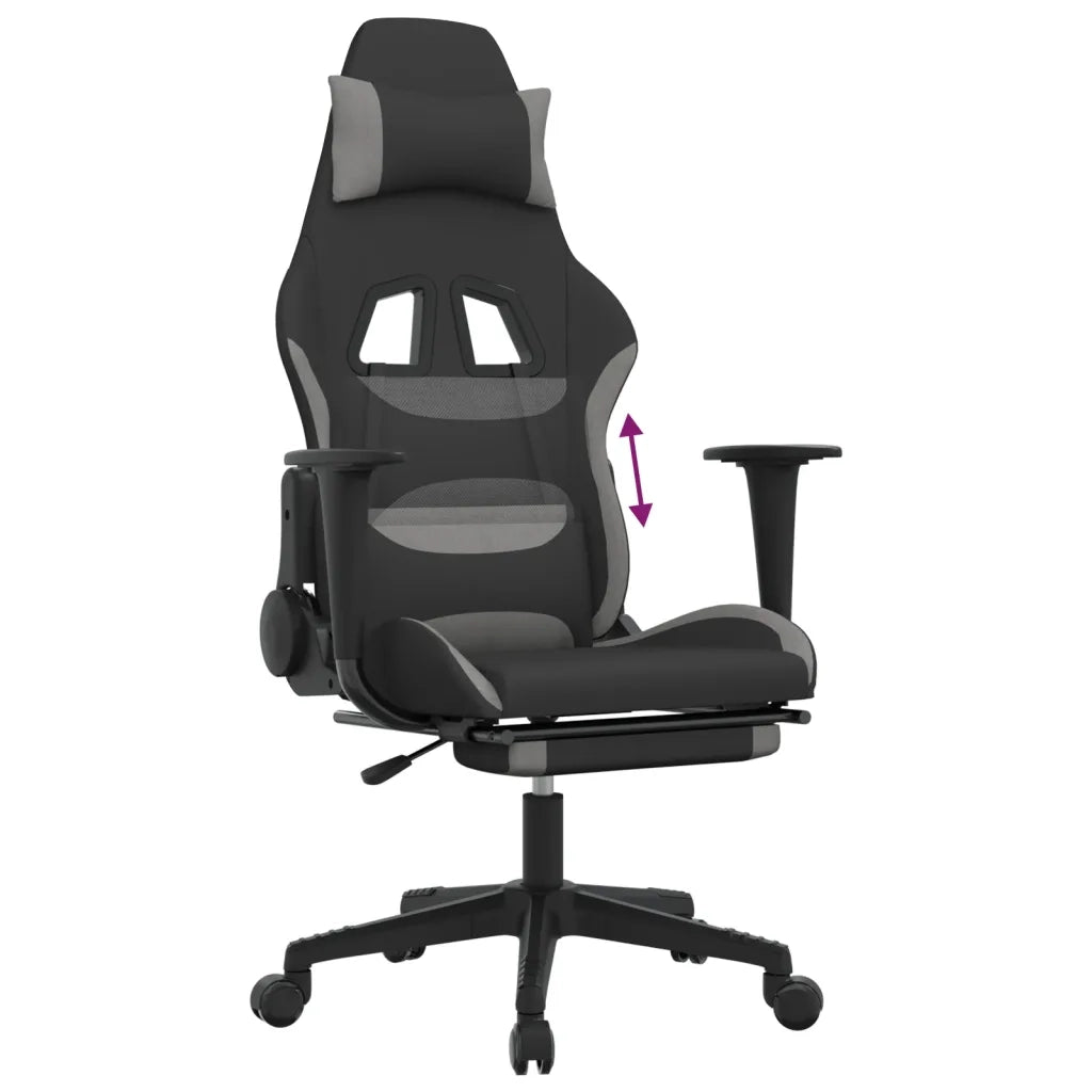 Sedia da Gaming con Poggiapiedi Nero e Grigio Chiaro in Tessuto cod mxl 67194