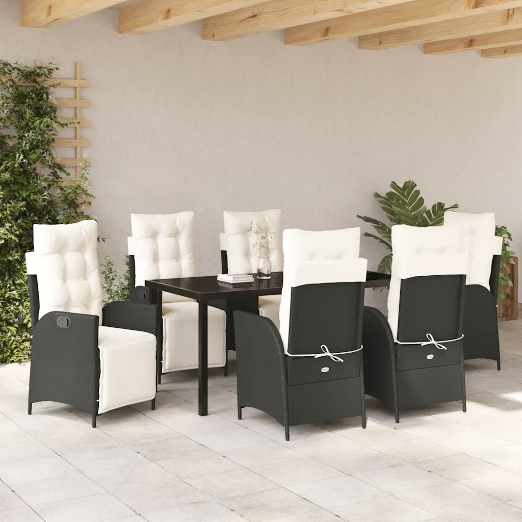 Set da Pranzo per Giardino con cuscino 7 pcs Nero polyrattan 3380530