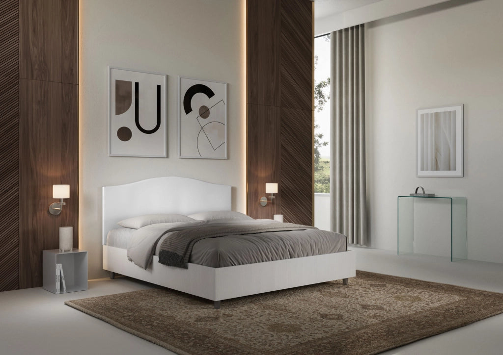 BS COM Letto matrimoniale contenitore 160x200 bianco frassino testata similpelle bianco
