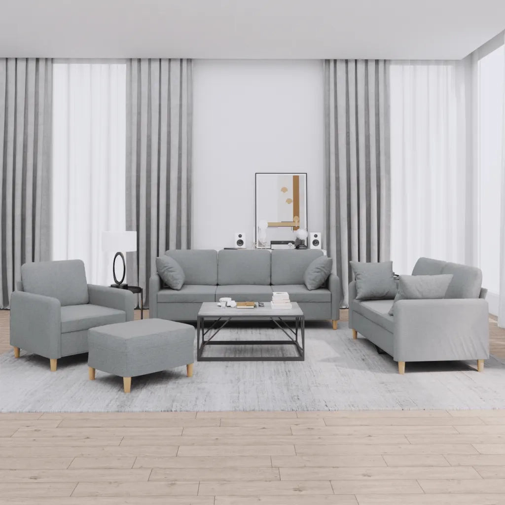 Set Divani 4 pz con Cuscini Grigio Chiaro in Tessuto 3202078