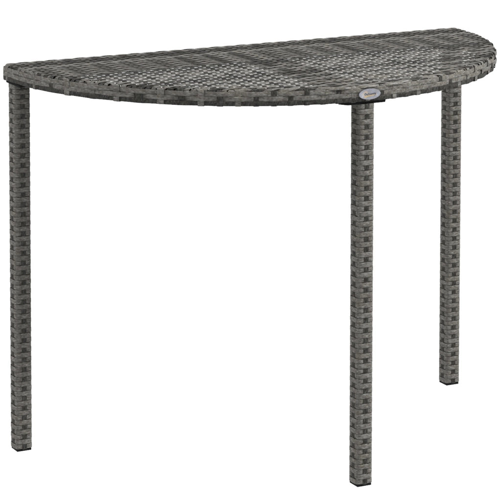 Balkontisch, halbrund, Polyrattan+Metall, 100x50x74 cm, Grau