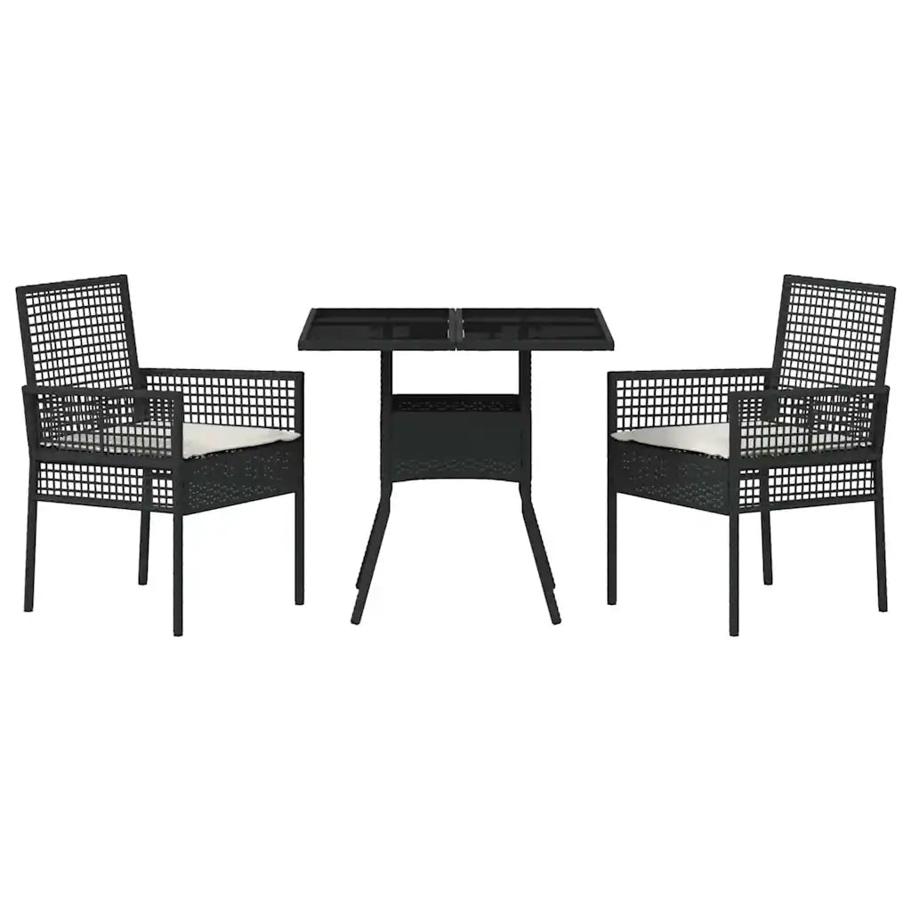 Set da Pranzo per Giardino 3 pz | Set Salotto da Giardino Nero polyrattan