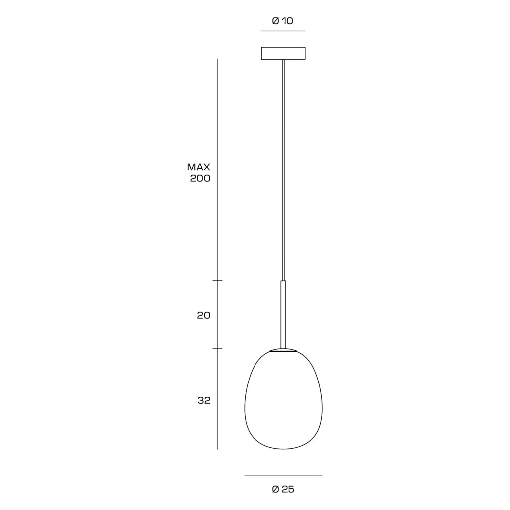 DROP SOSPENSIONE 1 LUCE VETRO OPALINO FINITURA NERA  ATTACCO E27 VETRO 25CM