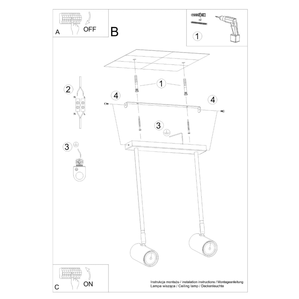 Spot soffitto doppio nero orientabile 2xGU10 Pure Lume