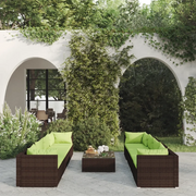 Set Divani da Giardino 9 pz con Cuscini in Polyrattan Marrone 3101516