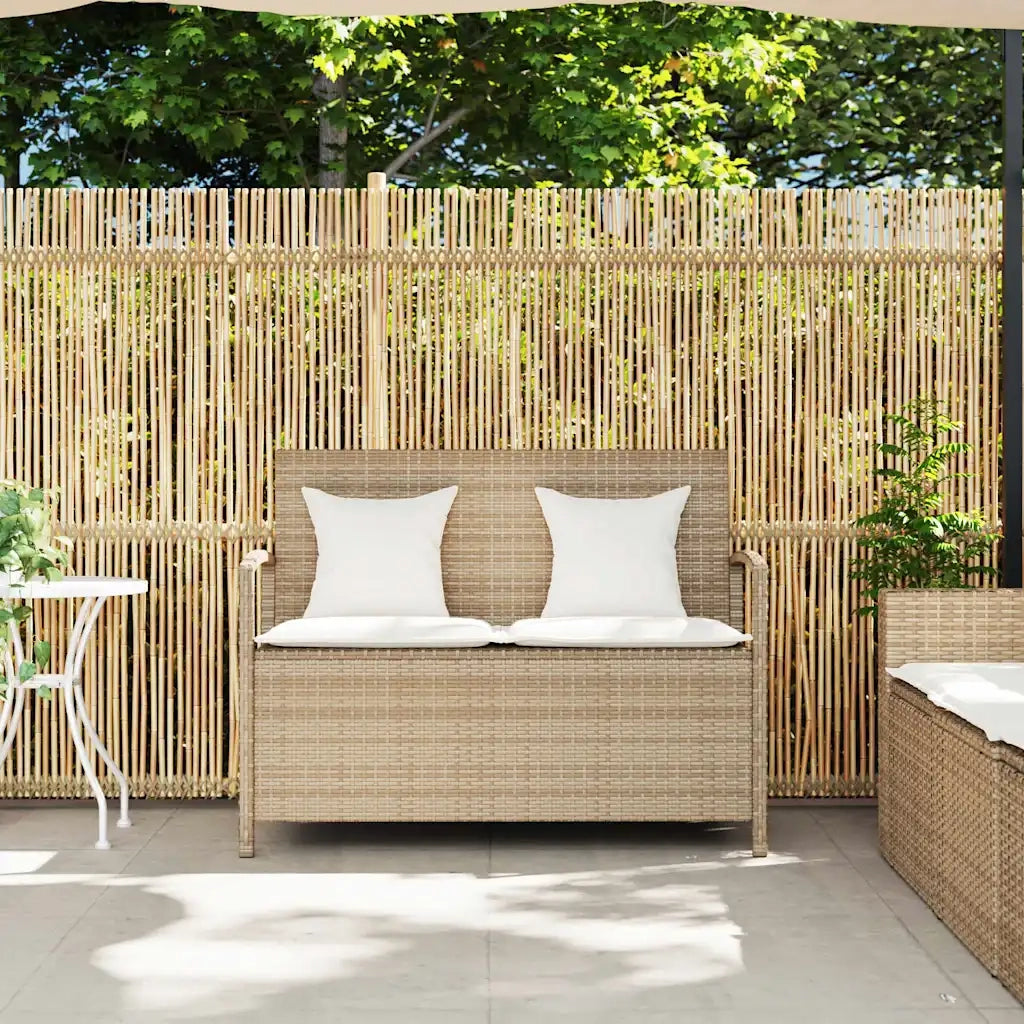 Panca Portaoggetti da Giardino con Cuscino-Sgabello-Panca con Contenitore Beige in Polyrattan 312611