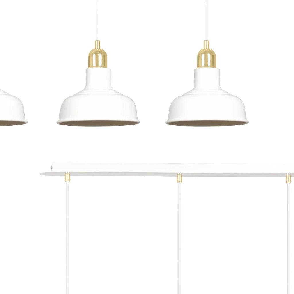 Lampadario Industrial 3 Luci Kubera In Acciaio Bianco Con Elementi In Oro