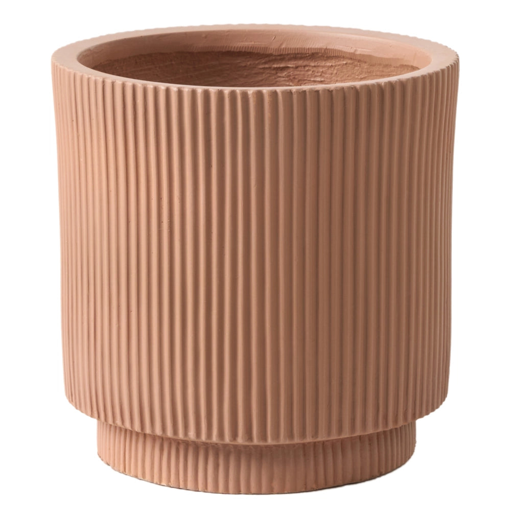 Fioriera in argilla Taupe Fibra Vaso per piante da giardino 30 x 30 x 30 cm Foro di drenaggio Finitura verticale a coste Giardino esterno Patio