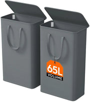 Wasmannino 65L con coperchio, lavanderia pieghevole, piccolo lavanderino con maniglie, contenitore per bucato per spazio bucato, camera da letto, bagno, grigio, 2-pack