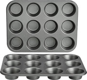 Piatto a forma rotonda per muffin con rivestimento antiaderente acciaio carbonio set da 2 - Grigio - 35 x 27 x 3 cm