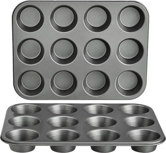 Piatto a forma rotonda per muffin con rivestimento antiaderente acciaio carbonio set da 2 - Grigio - 35 x 27 x 3 cm