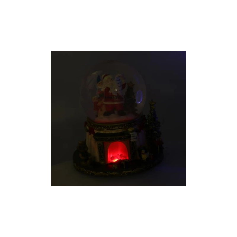 Palla di vetro led resina babbo natale con musica cm ø16,5h20
