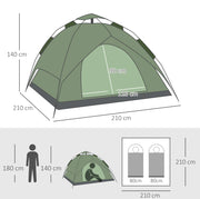 Tenda da campeggio per 3 persone verde scuro con doppio telo