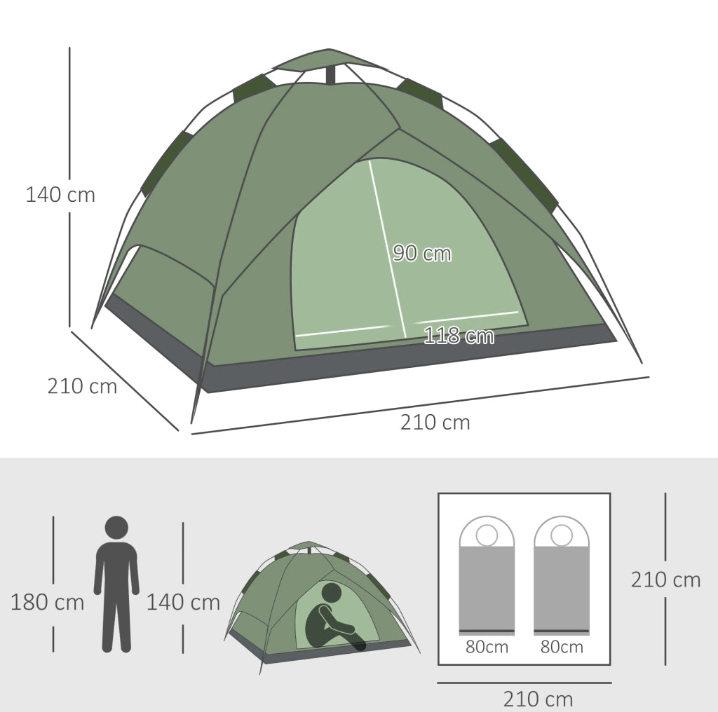 Tenda da campeggio per 3 persone verde scuro con doppio telo