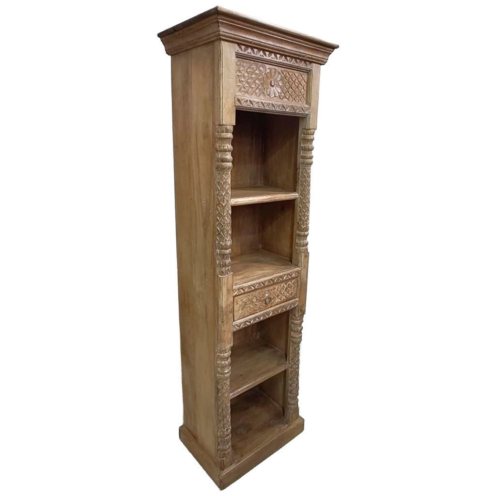 Libreria in legno con finitura artigianale marrone, 57x38x180h cm