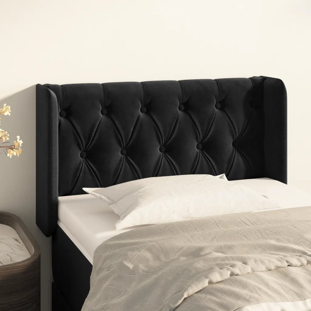Testiera | Testata ad Orecchio Nera 83x16x78/88 cm in Velluto