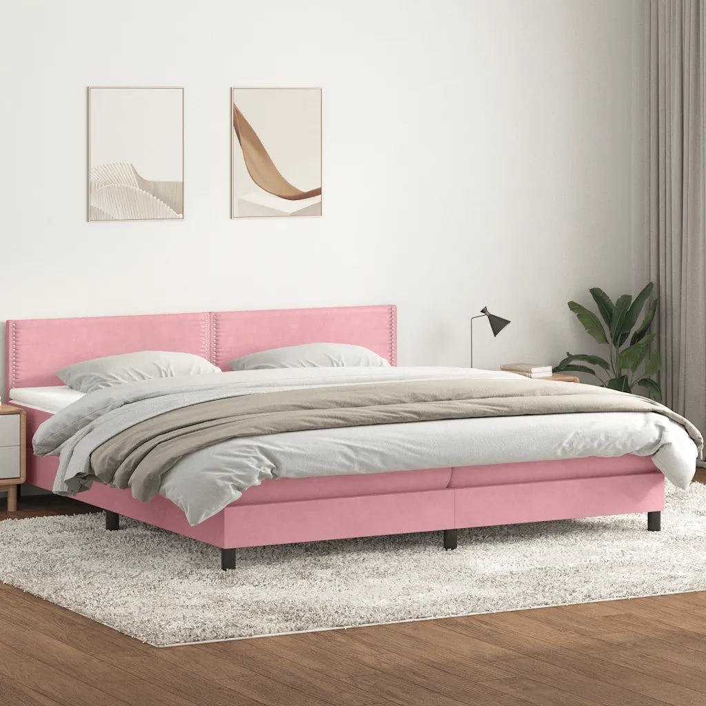 Giroletto a Molle con Materasso Rosa 180x210 cm in Velluto 3316130